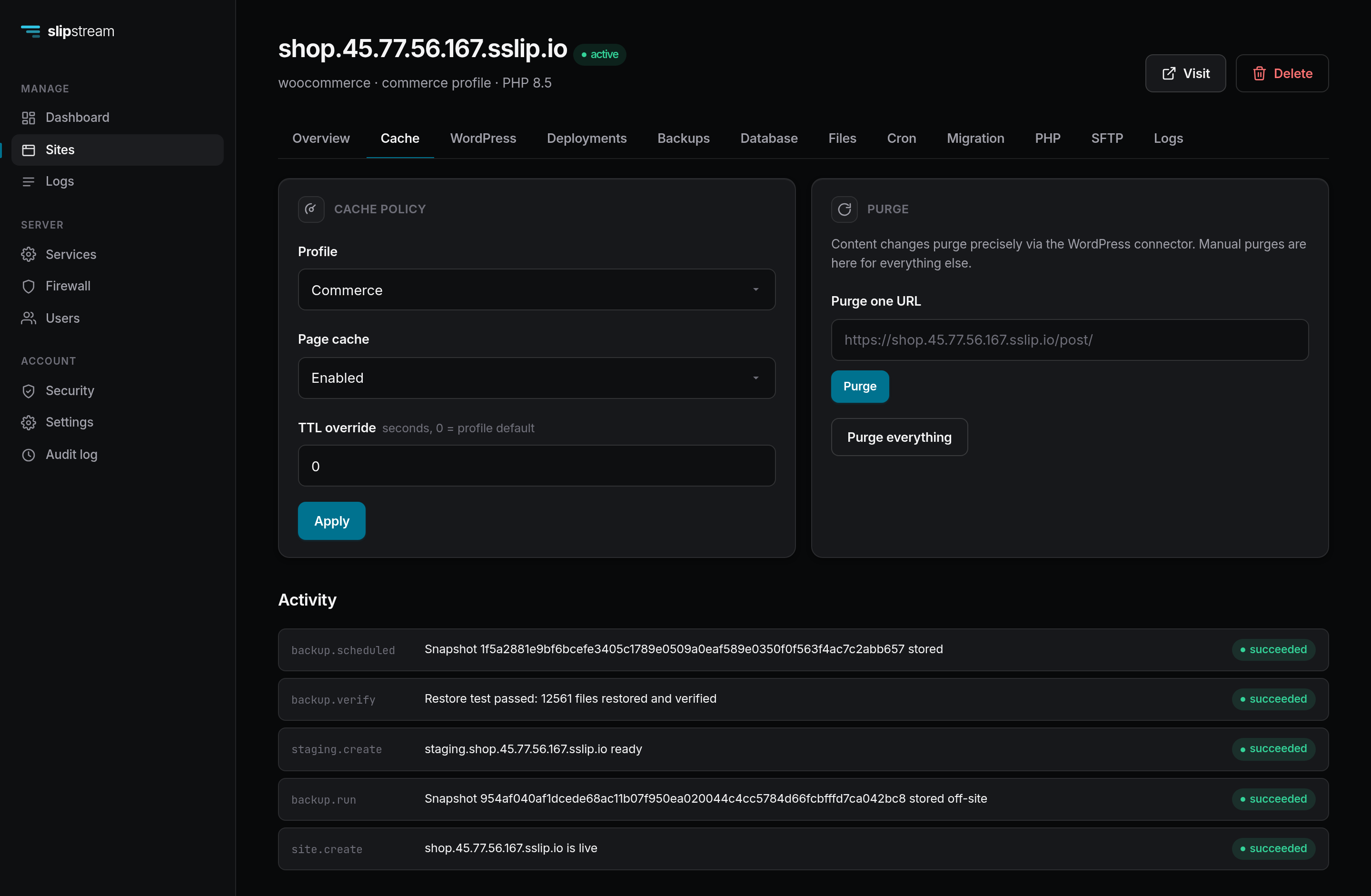 Cache control in dark mode